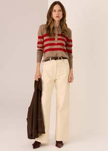 POL MEIRA STRIPE POLO KNIT-CEDAR/RED