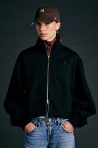 KAREN WALKER RUNAWAY ZIP FRONT SWEATSHIRT-BLACK