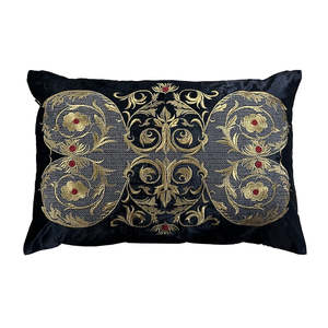 REMBRANDT CUSHION COVER-BLACK W/ANTIQUE GOLD