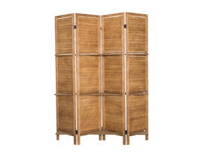 Room Divider: 4-Panel Room Divider with Shelf - Brown
