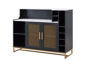 Wine Rack: Black Wine Cabinet with Gold Mesh Door
