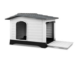 Plastic Dog House with Side Door - Grey
