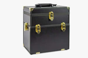 Health Beauty: Makeup Case Gold & Black With Drawer