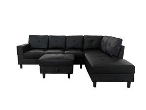 Mixed Collection: Loriece PU Leather Sofa with Ottoman - Black