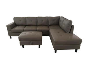 Loriece PU Leather Sofa with Ottoman - Brown
