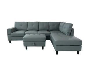 Loriece PU Leather Sofa with Ottoman - Grey