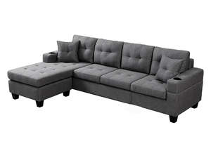 Marcia Sectional Sofa with Left Chaise Linen Grey