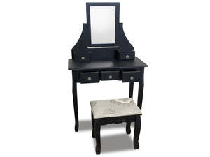 Dressing Table with Stool Black - 74.5 cm