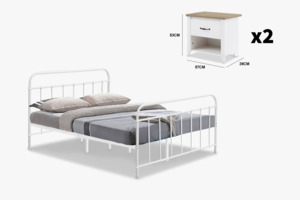 Darcy Bed White with Adelle Bedside Tables Combo - Queen