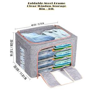 Wall Mounted Storage Bins: DS BS 2PCS Foldable Steel Frame Clear Window Storage Bins Box-24L
