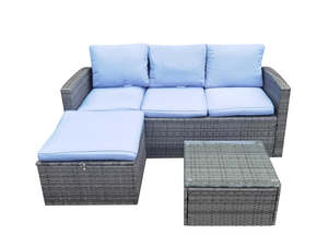 Christchurch Launch Specials: Rio 3PC Outdoor Sofa Set Blue PE rattan