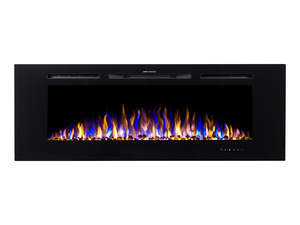 Electric Fireplace: 60" Electric Fireplace with Remote & Pebbles - Wall Mount/Recessed