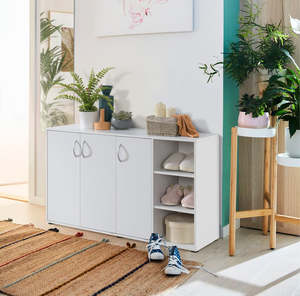 50 Off 2025 New Year: Okura 3-Door Shoe Cabinet with Shelf - White