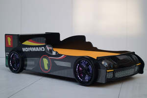 Bed Frames: Racing Car Bed Frame with LED Lights Black - Single