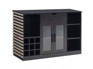 Modern Wine Cabinet with Slat Design - White