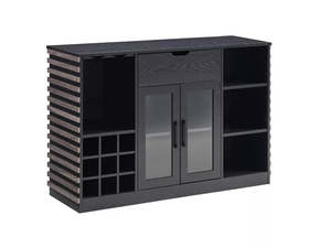Modern Wine Cabinet with Slat Design - Grey