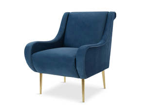 Occasional Chairs: Velvet Accent Chair with Curved Arms - Light Blue