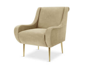Occasional Chairs: Linen Accent Chair with Curved Arms - Beige
