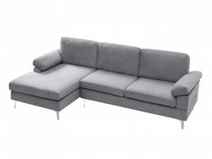 Pauline Velvet Sectional Sofa with Left Chaise Grey