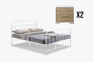 Package: Darcy Bed White with Brooklyn Bedside Tables Combo - Queen