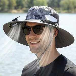 DS BS Solar Fan Hat with Dual Cooling, USB Rechargeable for Fishing , Outdoor