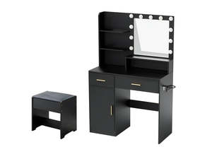 Makeup Vanity Desk Set with Mirror & Light - Black
