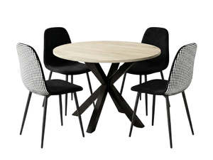 Best Sellers 1: Elsie Round Dining Table - 110 cm & Axis Velvet Dining Seat x4 Houndstooth New (Combo)
