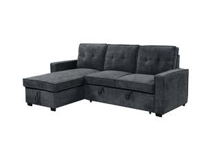 Living Room: Collyn Pull Out Sofa Bed with Left Chaise Chenille Dark Grey