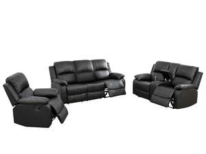 Living Room: Evely Manual Recliner Sofa Set Black