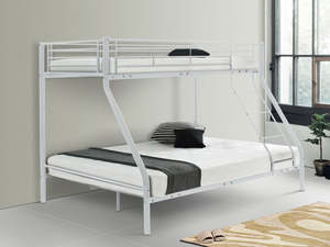 Pre Order: DS White Metal Triple Bunk Bed with Bonnell Mattress Combo