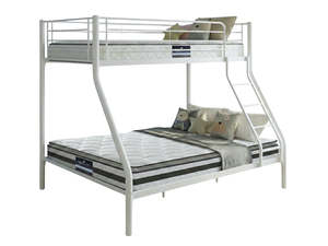 Zyber Test Discounted: Metal Triple Bunk Bed - White + Bon15 Single & Bon21 Double Mattresses (Combo)