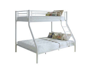 Metal Triple Bunk Bed - White + Bon15 Single & Bon15 Double Mattresses (Combo)