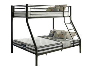 Metal Triple Bunk Bed - Black + Bon15 Single & Bon21 Double Mattresses (Combo)