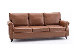 Living Room: Cassandra 3-seater Sofa PU - Tan Brown