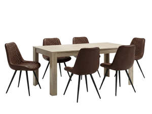 Skog Range: Skog Wooden Dining Table - 160 cm & Tricia PU Dining Chair x6 Dark Brown