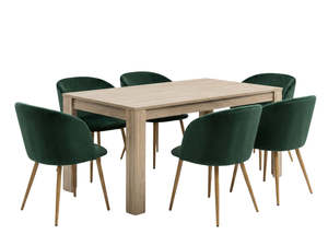 Skog Range: Skog Wooden Dining Table - 160 cm & Parson Velvet Dining Chair Teal x6