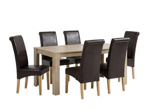 Skog Wooden Dining Table - 160 cm & Giesle PU Dining Chair Dark Brown x6