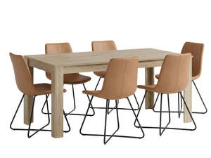 Skog Range: Skog Wooden Dining Table - 160 cm & Walnut Bonded Leather Dining Chair x6