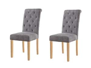 All: Grey Fabric Dining Chair with Wood Legs - Set of 2