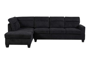 Delano Sectional Linen Sofa with Left Chaise - Black