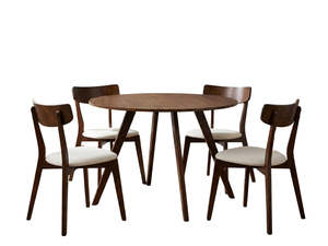 All: Hexa Round Dining Table Walnut - 100 cm & Iora Dining Chair Walnut - Set of 4