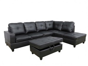 Vega Sectional Sofa with Ottoman PU - Black