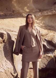 Sample Sale: Goldie Mini Skirt | Camel Pinstripe