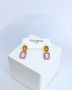 Tuesday Accessories: Vintage 2 Tone Drop Earrings | Pink/Yellow