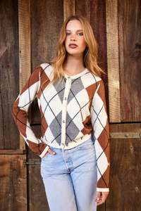 Diamond Cardi | Ivory Argyle