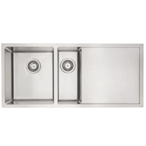 Sinkware: Mercer DV402-R Salisbury 1 & 1/4 Double Bowl & Drainer - Right Hand