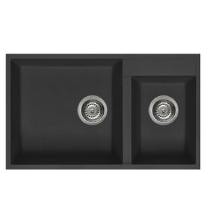 Granite Sinks: Mercer Duro Granite Milan Bowl & 3/4 Sink - Black DG270U-B