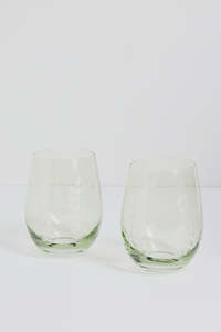 Set of 2 Stemless Olive Green Wine Glass