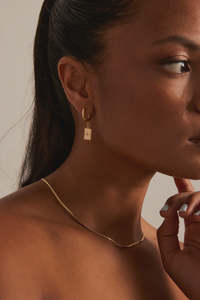Accessories: Humble + Heart - Rectangle Pendant Gold Hoops