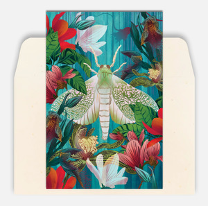 White Moth & Orchid Greeting Card